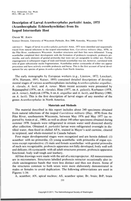 Acanthocephala: Echinorhynchidae) from Its Isopod Intermediate Host