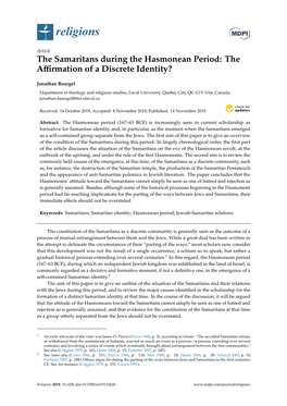 The Samaritans During the Hasmonean Period: the Aﬃrmation of a Discrete Identity?