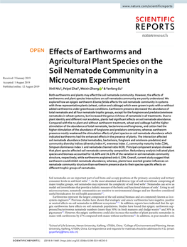 Effects of Earthworms and Agricultural Plant Species on the Soil