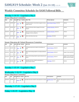 SAMLN19 Schedule: Week 2 (Jan 14-18) 1-11-19