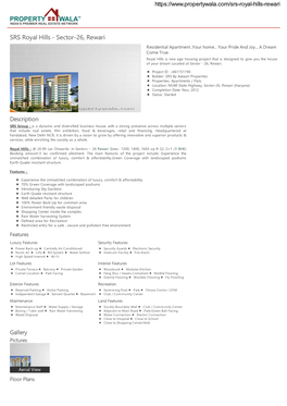 SRS Royal Hills - Sector-26, Rewari Residential Apartment ,Your Home