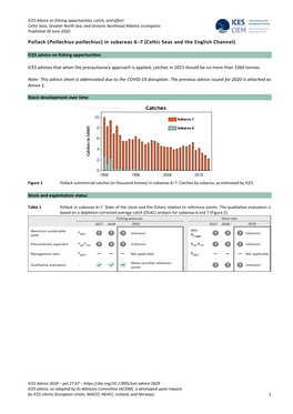 Pollack (Pollachius Pollachius ) in Subareas 6–7 (Celtic Seas and The