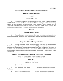 Annex 1 International Transit Transport Corridors