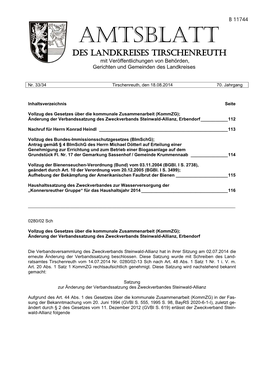 AMTSBLATT DES LANDKREISES TIRSCHENREUTH Mit Veröffentlichungen Von Behörden, Gerichten Und Gemeinden Des Landkreises