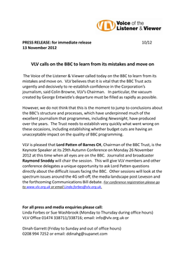 PRESS RELEASE: for Immediate Release 10/12 13 November 2012