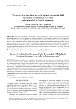 The Survival of Nausithoe Aurea Silveira & Morandini, 1997 (Cnidaria, Scyphozoa, Coronatae) Under Extended Periods of Starva