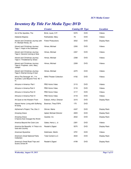 DVD Title Creator Catalog ID Type Location