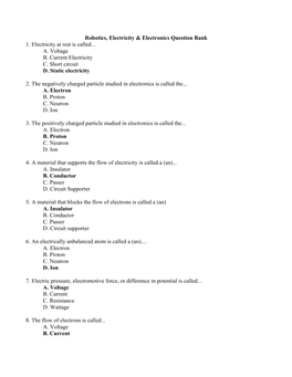 Robotics, Electricity & Electronics Question Bank