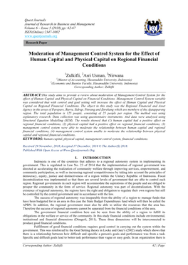 Moderation of Management Control System for the Effect of Human Capital and Physical Capital on Regional Financial Conditions