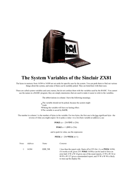 The System Variables of the Sinclair ZX81