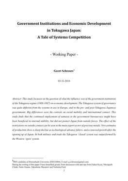 Government Institutions and Economic Development in Tokugawa Japan