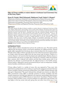 38 Effect of Climate Variability on Malaria Infection in Isuikwuato