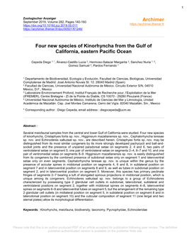 Four New Species of Kinorhyncha from the Gulf of California, Eastern Pacific Ocean