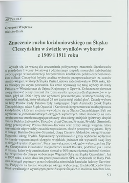 Znaczenie Ruchu Kożdoniowskiego Na Śląsku Cieszyńskim W Świetle Wyników Wyborów Z 1909 I 1911 Roku