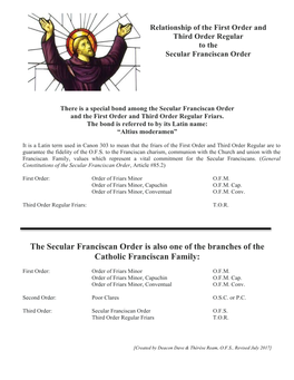 Relationship of the First Order and Third Order Regular to the Secular Franciscan Order