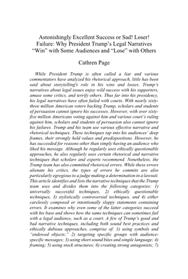 Loser! Failure: Why President Trump's Legal Narratives “Win”