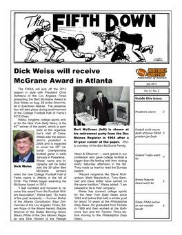 Dick Weiss Will Receive Mcgrane Award in Atlanta
