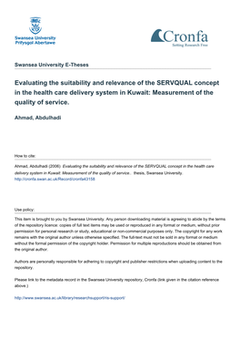 Evaluating the Suitability and Relevance of the SERVQUAL Concept in the Health Care Delivery System in Kuwait: Measurement of the Quality of Service