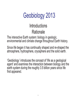 Geobiology, Lecture Notes 1