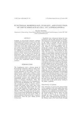 Functional Morphology, Ecology, and Evolution of the Scaphitaceae Gill, 1871 (Cephalopoda)