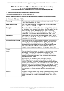 Advice from the Threatened Species Scientific Committee (The