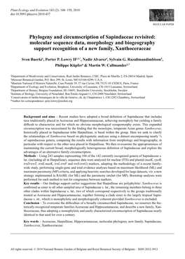Phylogeny and Circumscription of Sapindaceae Revisited: Molecular Sequence Data, Morphology and Biogeography Support Recognition of a New Family, Xanthoceraceae