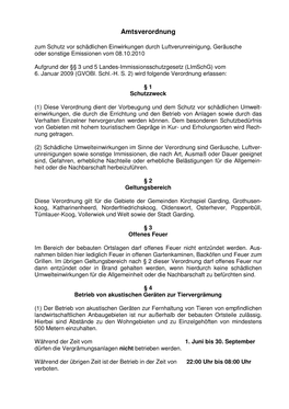 Amtsverordnung Zum Schutz Vor Schädlichen Einwirkungen Durch Luftverunreinigung, Geräusche Oder Sonstige Emissionen Vom 08.10.2010