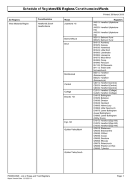 Schedule of Registers/EU Regions/Constituencies/Wards