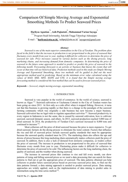 Comparison of Simple Moving Average and Exponential Smoothing Methods to Predict Seaweed Prices