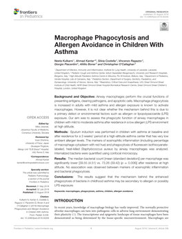 Macrophage Phagocytosis and Allergen Avoidance in Children with Asthma