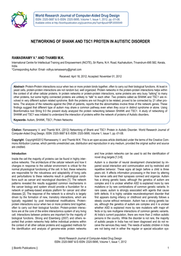 Networking of Shank and Tsc1 Protein in Autistic Disorder