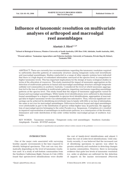 Influence of Taxonomic Resolution on Multivariate Analyses of Arthropod and Macroalgal Reef Assemblages