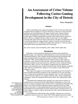 An Assessment of Crime Volume Following Casino Gaming Development in the City of Detroit