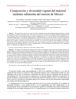 Composición Y Diversidad Vegetal Del Matorral Mediano Subinerme Del Noreste De México