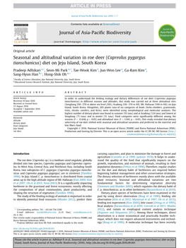 Capreolus Pygargus Tianschanicus) Diet on Jeju Island, South Korea