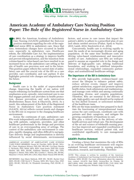 The Role of the Registered Nurse in Ambulatory Care