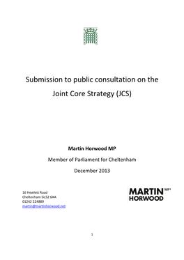 Submission to Public Consultation on the Joint Core Strategy (JCS)