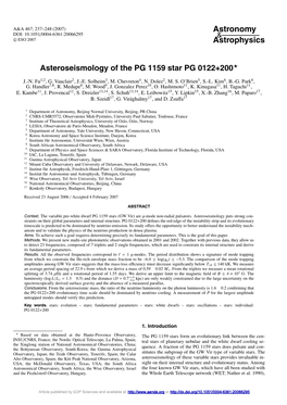 Asteroseismology of the PG 1159 Star PG 0122+200