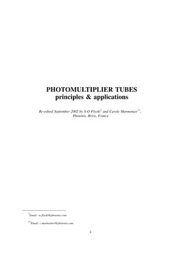 PHOTOMULTIPLIER TUBES Principles & Applications