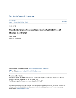 'Such Editorial Liberties': Scott and the Textual Afterlives of Thomas The