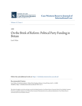 Political Party Funding in Britain Lisa E