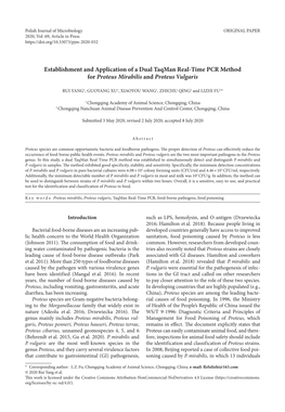 Establishment and Application of a Dual Taqman Real-Time PCR Methodfor Proteus Mirabilis and Proteus Vulgaris