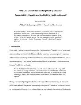 Accountability, Equality and the Right to Health in Chaoulli