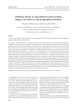 Pollution Status of Agricultural Land in China: Impact of Land Use and Geographical Position