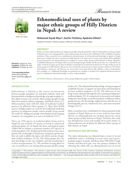 Ethnomedicinal Uses of Plants by Major Ethnic Groups of Hilly Districts in Nepal: a Review