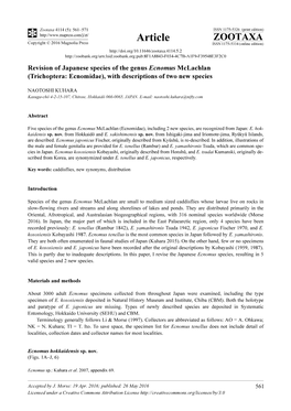 Trichoptera: Ecnomidae), with Descriptions of Two New Species