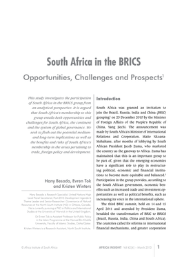 South Africa in the BRICS Opportunities, Challenges and Prospects1