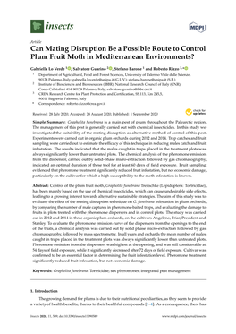 Can Mating Disruption Be a Possible Route to Control Plum Fruit Moth in Mediterranean Environments?