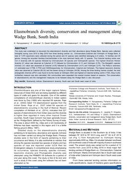 Elasmobranch Diversity, Conservation and Management Along Wadge Bank, South India