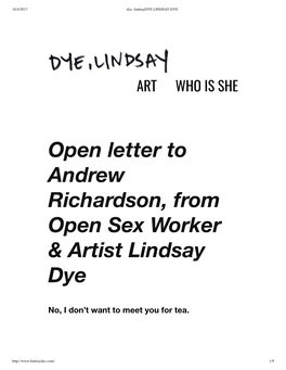 Open Letter to Andrew Richardson, from Open Sex Worker & Artist